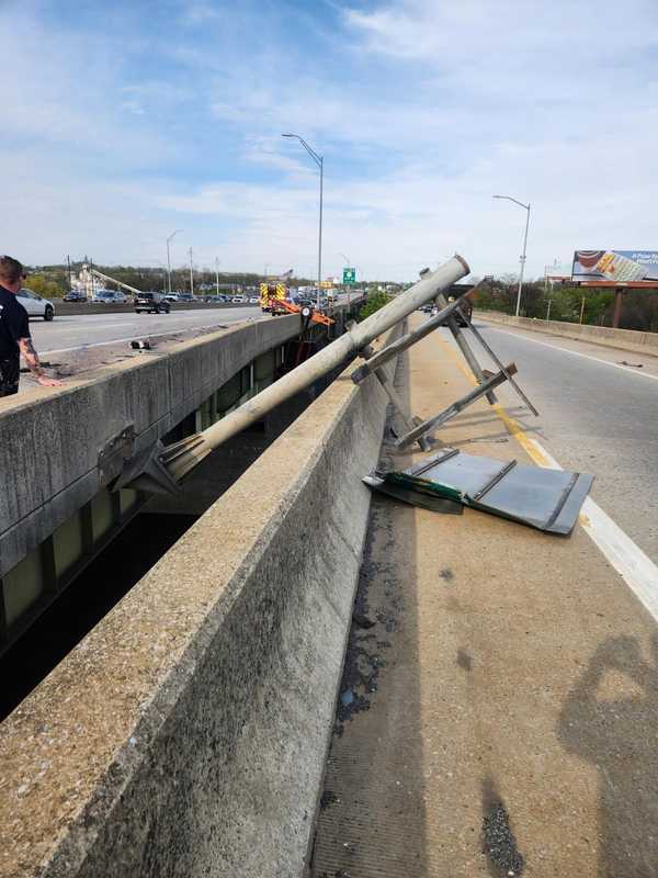 Crash Sends Highway Sign Flying Over Edge At I-83 2nd St Exit In Harrisburg