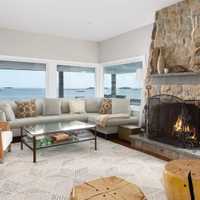 <p>The living room provides panoramic views of the Long Island Sound. </p>