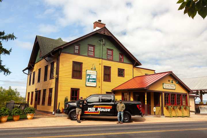 Jamie Bishop, brewmaster and co-owner, and Daniel Crocco, executive chef, and co-owner, in front of their new venture.&nbsp;