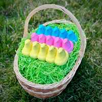 <p>Peeps in an Easter basket.</p>