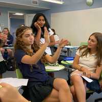 <p>Lila Caruso, Natasha Arakal, Amy Walsh, and Grace Gapen pitch their story ideas
  
</p>