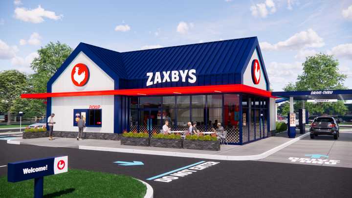 A rendering of new Zaxbys restaurants planned to open in New Jersey in 2025.