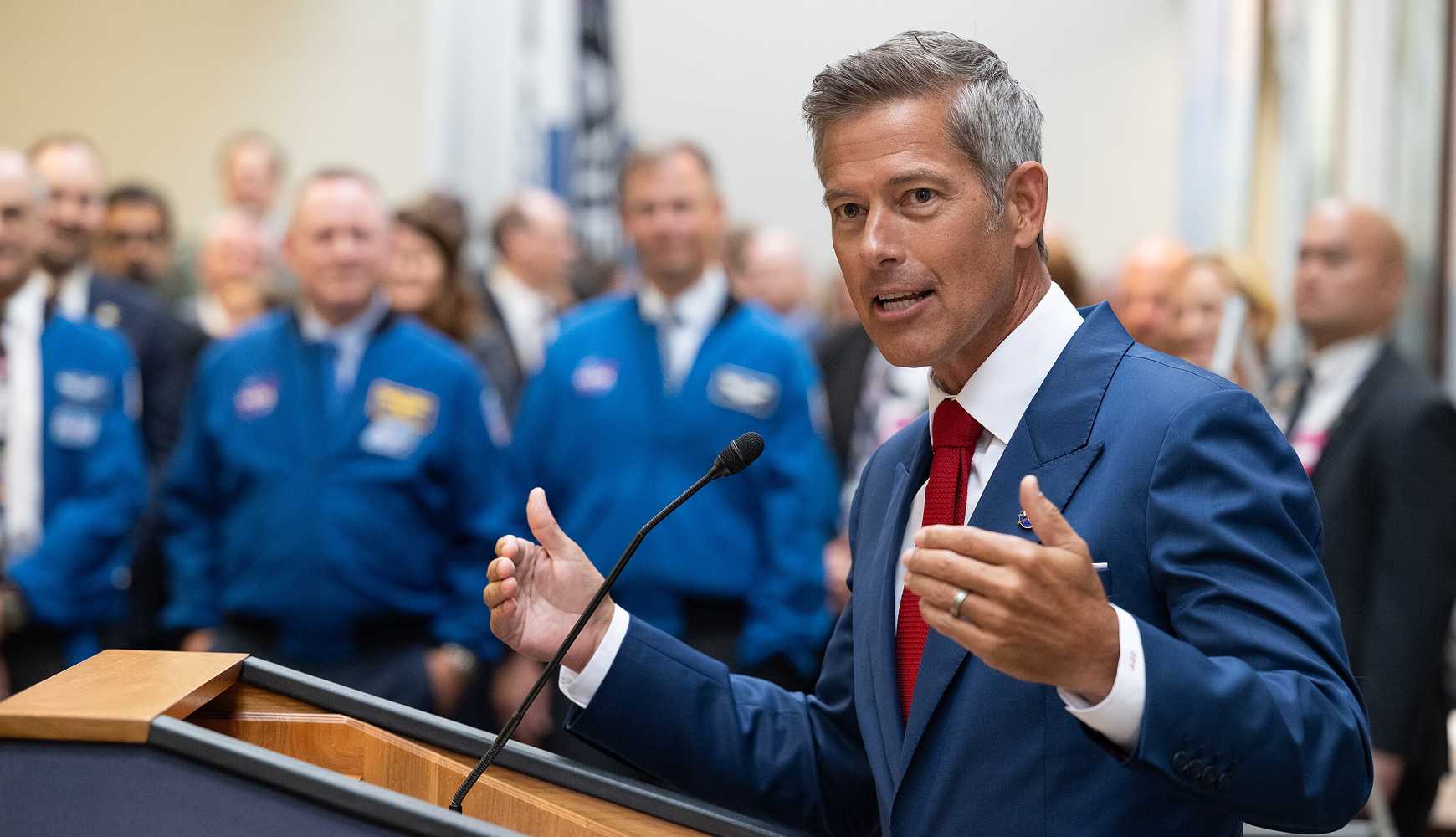 
Transportation Secretary and Acting NASA Administrator Sean Duffy speaks to NASA employees at the Hart Senate Office Building in Washington, DC, on September 16, 2025.
