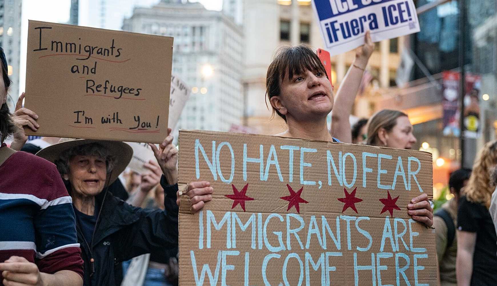 
Protesters opposed to President Donald Trump's immigration crackdown at a demonstration in Chicago on September 30, 2025.
