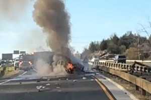 Merritt Parkway Reopens After 3-Car Crash, Fire In Norwalk; 2 Hurt: Firefighters