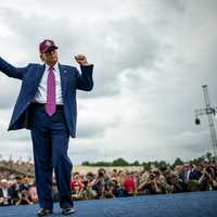 <p>President Donald Trump dancing after delivering a speech at Fort Bragg, NC, on June 10, 2025.</p>