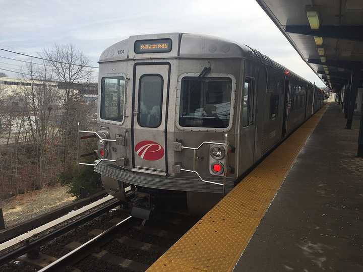 A PATCO train waiting to depart the station in Lindenwold, NJ.