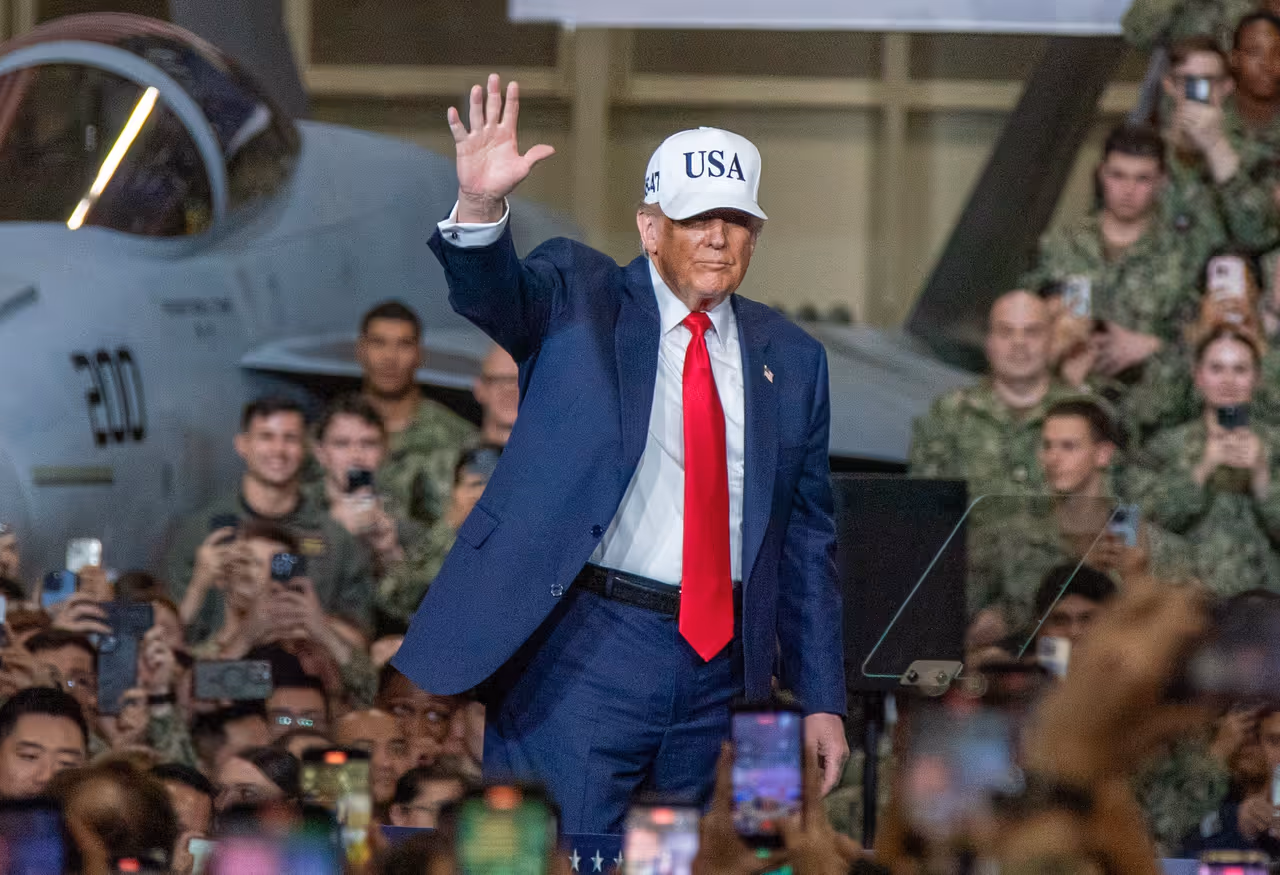 President Donald Trump speaking to US Navy sailors in Yokosuka, Japan, on October 28, 2025.
President Donald Trump speaking to US Navy sailors in Yokosuka, Japan, on October 28, 2025.