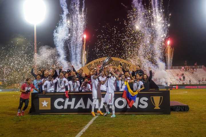 Phoenix Rising FC celebrating after winning the 2023 USL Championship Final.