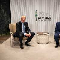 <p>German Chancellor Friedrich Merz and President Donald Trump at the 2025 G7 Summit in Kananaskis, Alberta,&nbsp;Canada.</p>
