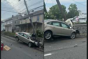 Car Slams Into Pole, Stone Wall In Susquehanna Township