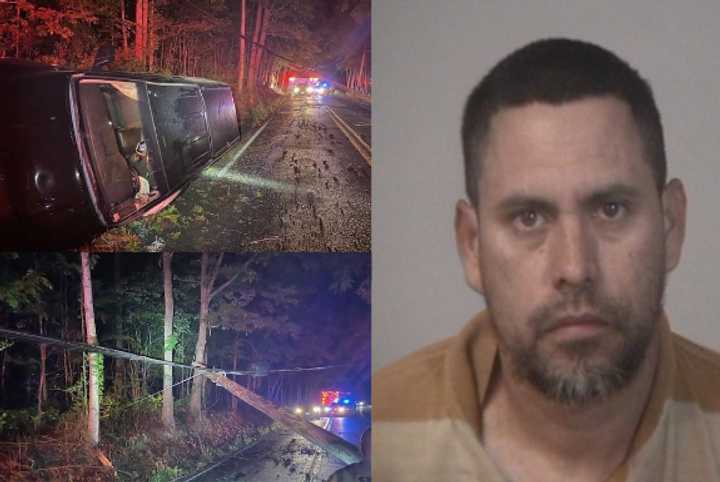 Juan Hernandez Rodriguez was charged with DUI after a crash that ripped a utility pole from the ground in Stafford, authorities said.