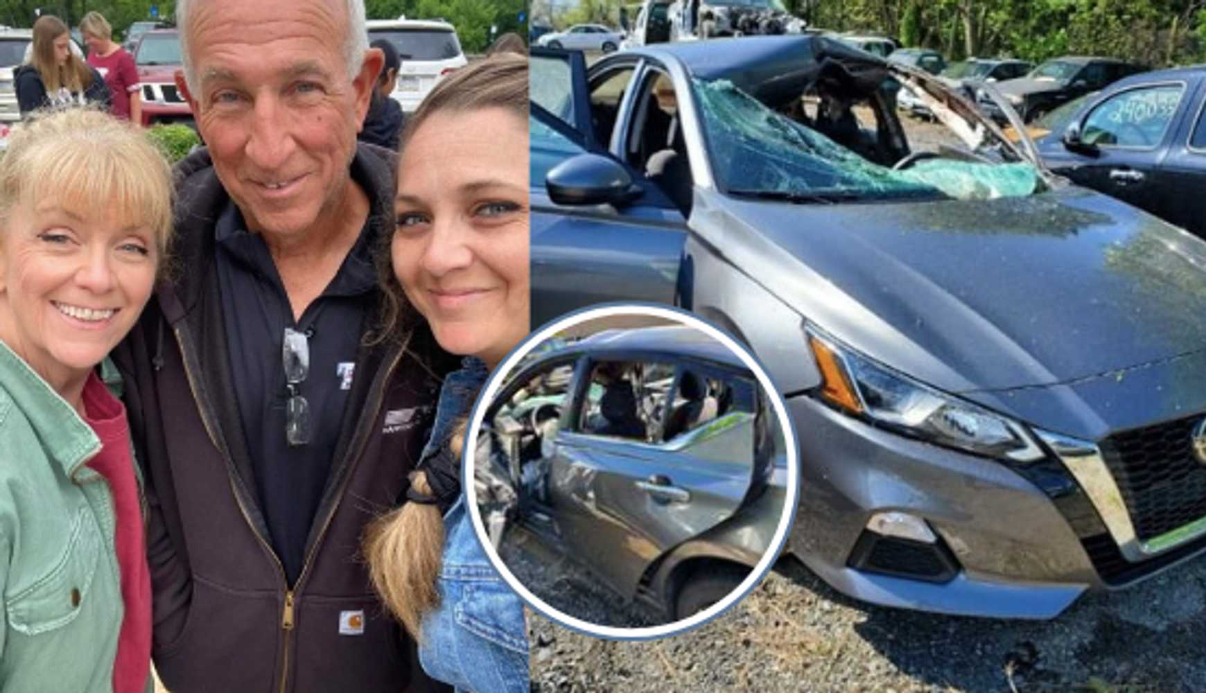 Natalie with her parents, Paul and Barb. Her brand-new Nissan Altima was completely totaled in the wreck.