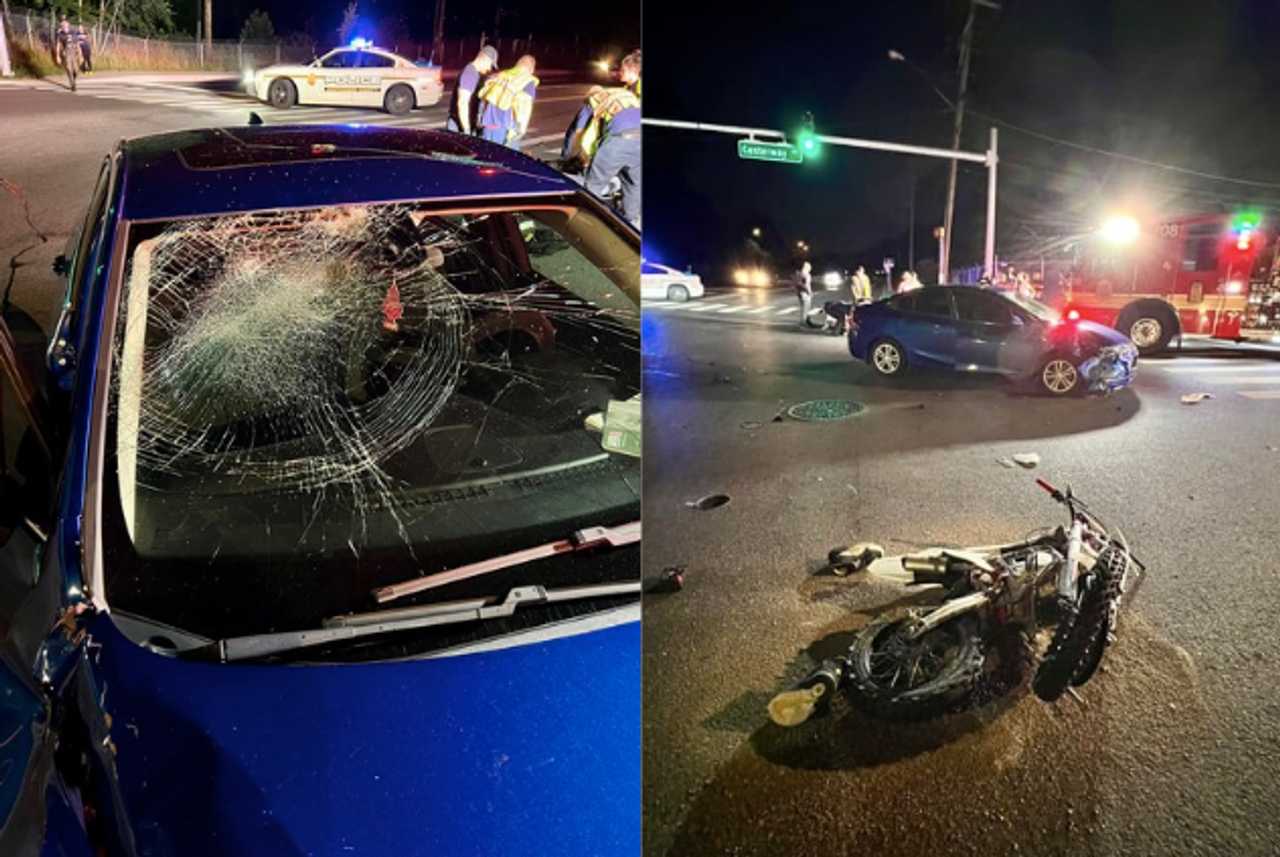 Smashed Windshield, Dirt Biker Hospitalized In Gaithersburg Crash 