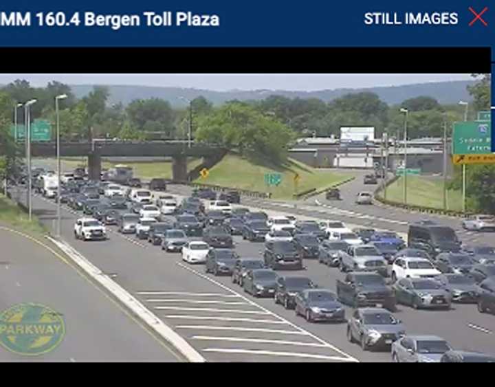 Traffic jam along the Parkway in Saddle Brook.