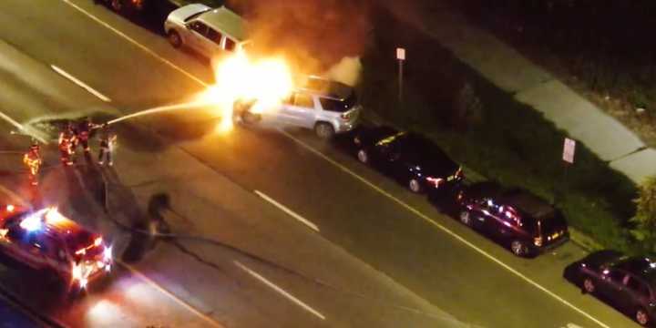 An image of the fire captured by the Yonkers Police Department's drone.