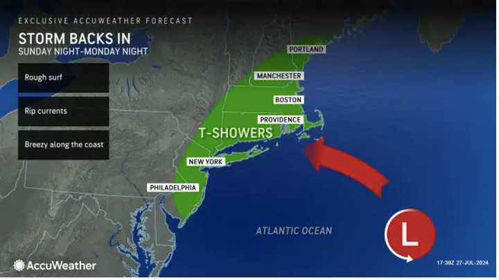 The storm system moving westward will mainly affect the region on Monday, July 29.