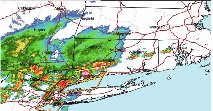 A radar image of the region at 5:10 p.m. Saturday, Aug. 3 shows severe storms moving from west to east.