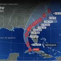 <p>The latest projected track and timing for Debby through Saturday, Aug. 10.
  
</p>