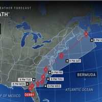 <p>Debby's projected path through the weekend.
  
</p>