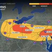 <p>The above map shows which areas are at the most risk of severe thunderstorms Tuesday, Aug. 6.</p>