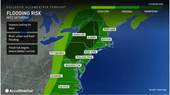 Areas in the darker shades of green are most at risk for flooding.