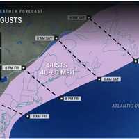 <p>Wind gusts of between 40 to 50 mph are expected when the remnants of Debby merge with a cold front on Friday, Aug. 9.</p>