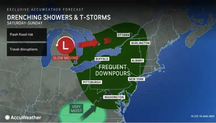 Forecast map for Saturday, Aug. 17 and Sunday, Aug. 18.