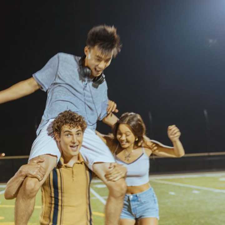 Wesley Wang with David Mazouz and Lily Chee on the set of "nothing, except everything."