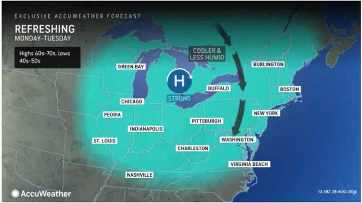 The outlook for Labor Day on Monday, Sept. 2, calls for mostly sunny skies, high temperatures in the mid-70s, and comfortable conditions.
  
