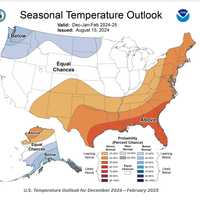 <p>NOAA says temperatures should be slightly above average in the Northeast for the winter of 2024-25.</p>