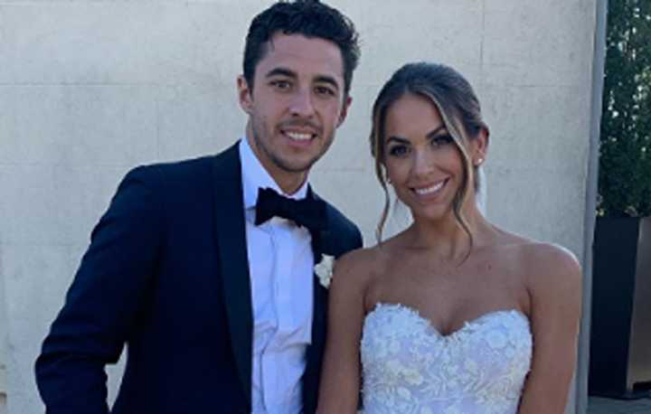 Johnny and Meredith&nbsp;Gaudreau on their wedding day.