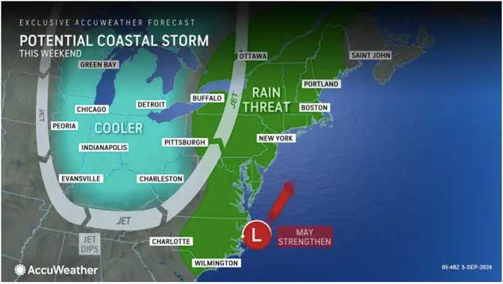 The coastal storm will affect the Northeast on Saturday, Sept. 7.