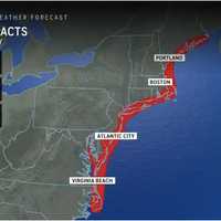 <p>Strong rip currents, beach erosion, and rough surf are expected along a wide area marked in red.</p>