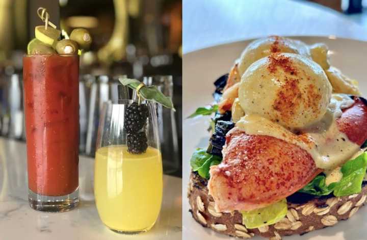 Loaded Bloody Mary and mimosa and lobster benedict from Stern &amp; Bow in Closter.