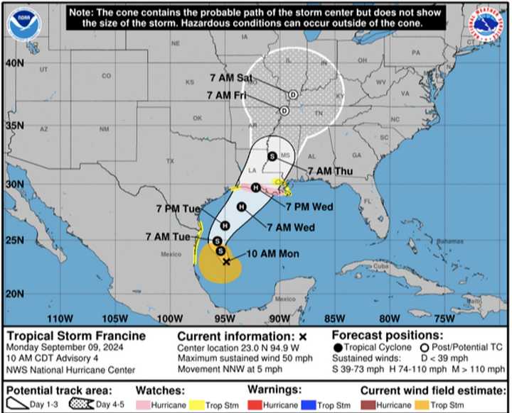 Update Newly Named Tropical Storm Francine Expected To