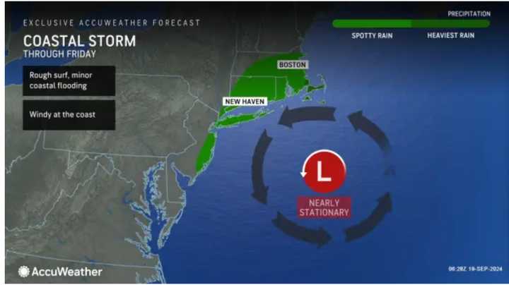 Rainfall from the system is expected Thursday night, Sept. 19, into Friday, Sept. 20, in the areas shown in green, with the heaviest rain farthest east.