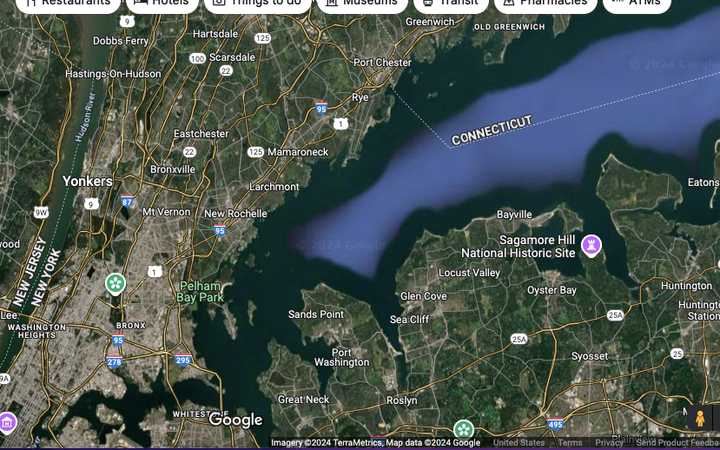 The area of the  Long Island Sound where the incident happened.