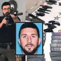 <p>Kyle Arena was arrested after authorities uncovered his trove of illegal firearms, ammunition, and more.</p>