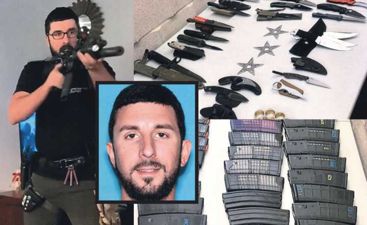 Kyle Arena was arrested after authorities uncovered his trove of illegal firearms, ammunition, and more.