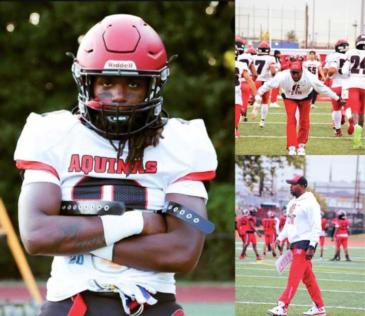 St. Thomas Aquinas running back Chase Young, left, is recovering after collapsing on the field during a game. Head Coach Tarig Holman, right, details the harrowing incident.