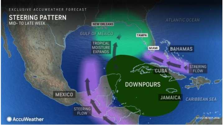 A look at the projected development of the tropical system from mid to late week, according to AccuWeather.com.