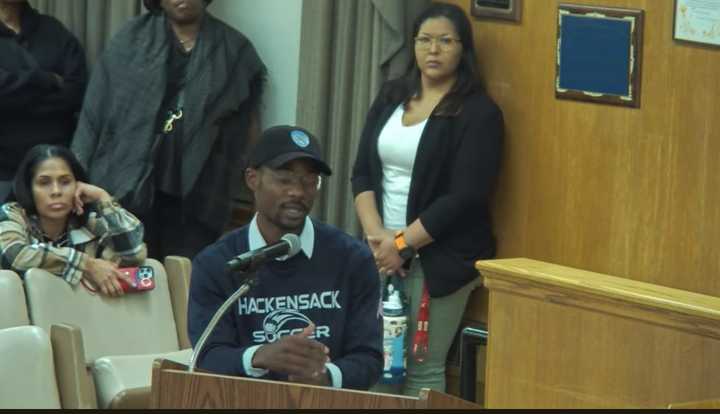 Hackensack Royals Coach Shaun Holder addresses the City Council on Tuesday, Oct. 8.