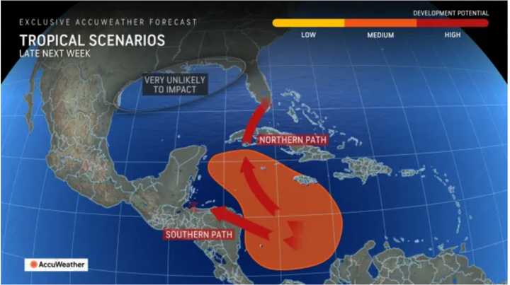 A look at the potential new tropical system and the two potential paths it may take.