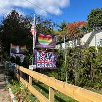 <p>Signs outside one of the homes.</p>