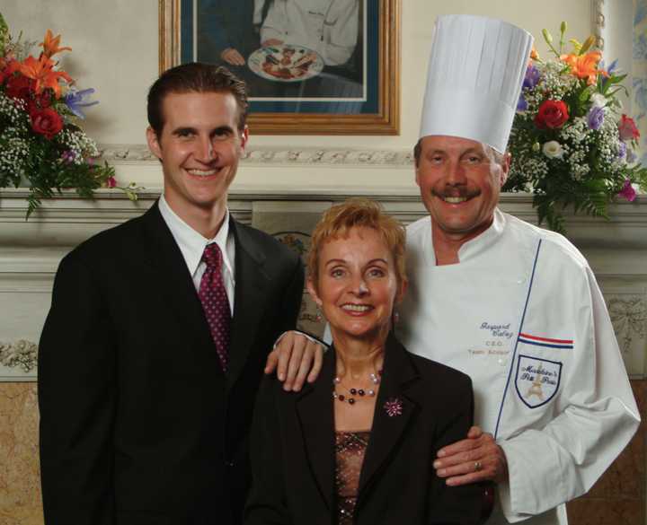 Gaspard Caloz with his wife and the restaurant's namesake, Madeleine, and son, Francois.