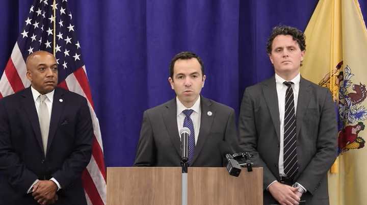 NJ AG Matthew Platkin with J. Stephen Ferketic, Director of the Division of Criminal Justice (right) and Weldon Powell, Chief of Detectives (left).