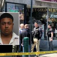 <p>Authorities at the scene of the April jewelry store heist in Maywood/Yeison Amarante Bolivar.</p>