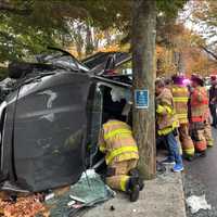 Driver Freed From Flipped Car On Busy Westchester Road