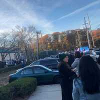 <p>Long lines at the Rhoda Center in Teaneck on Sunday afternoon.</p>